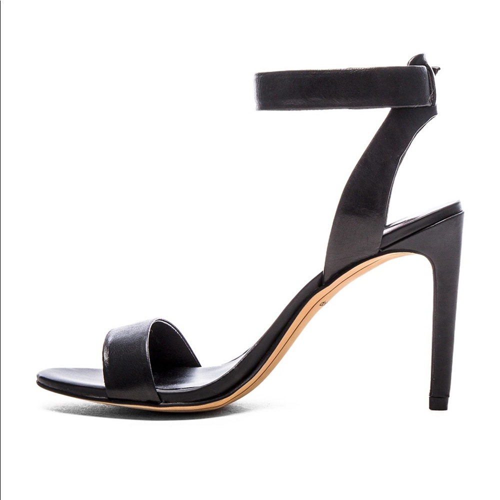 Black Leather Ankle Strap Heels